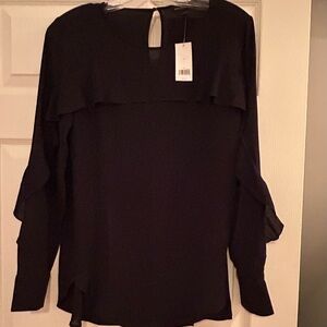Banana Republic, NWT, Blouse with Ruffle across Front & Arms. Small, Black